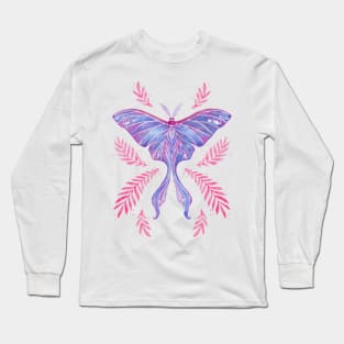 Violet Watercolor Luna Moth Long Sleeve T-Shirt